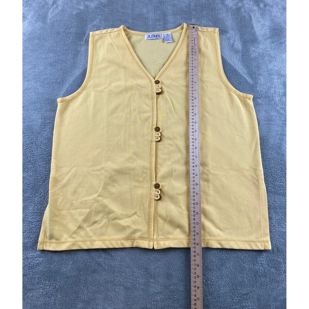 J.L. Plum Womens XL Yellow‎ Pique Knit Button Front V-Neck Sleeveless Vest